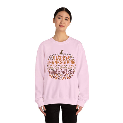 Happy Thanksgiving Friendsgiving 2025 Unisex Sweatshirt | Cozy Fall Apparel, Gift for Friends, Pumpkin Design, Autumn Fashion