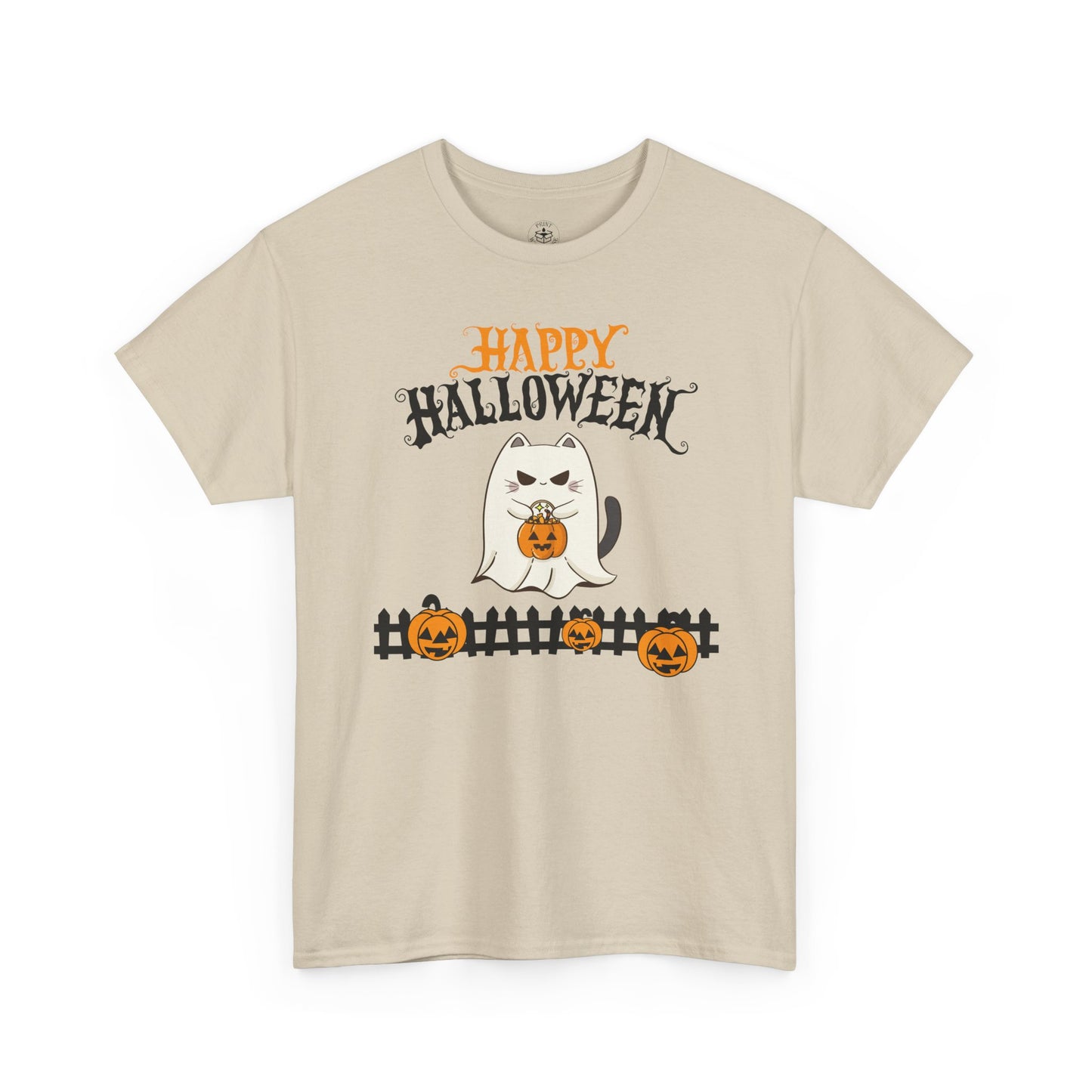 Halloween Cat Heavy Cotton Tee, Unisex, Spooky Fall Apparel, Cat Lover Shirt