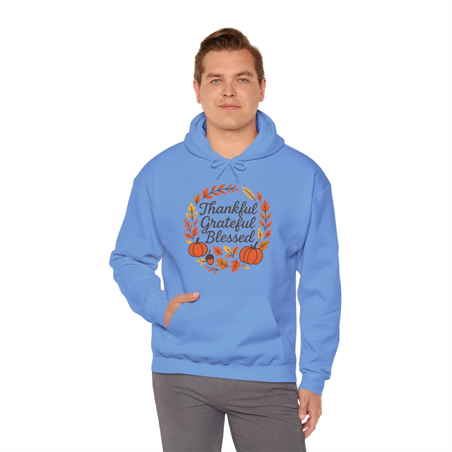 Thankful Grateful Blessed Unisex Hoodie | Cozy Fall Sweatshirt, Thanksgiving Gift, Autumn Apparel, Crewneck Sweatshirt