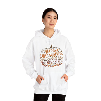 Happy Thanksgiving Friendsgiving 2025 Unisex Hoodie | Cozy Fall Sweatshirt, Autumn Gift, Family Gathering Apparel
