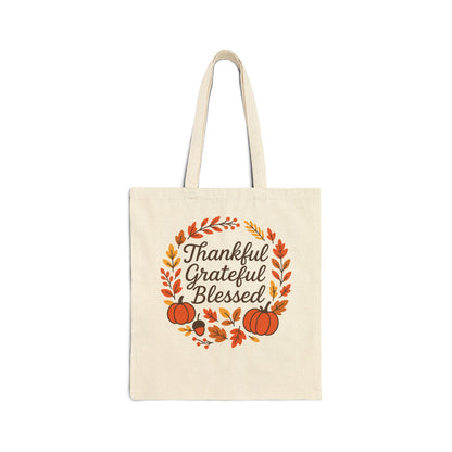 Thankful Grateful Blessed Tote Bag, Fall Harvest, Thanksgiving Shopping Bag, Autumn Canvas Bag, Gift for Her, Reusable Grocery Tote