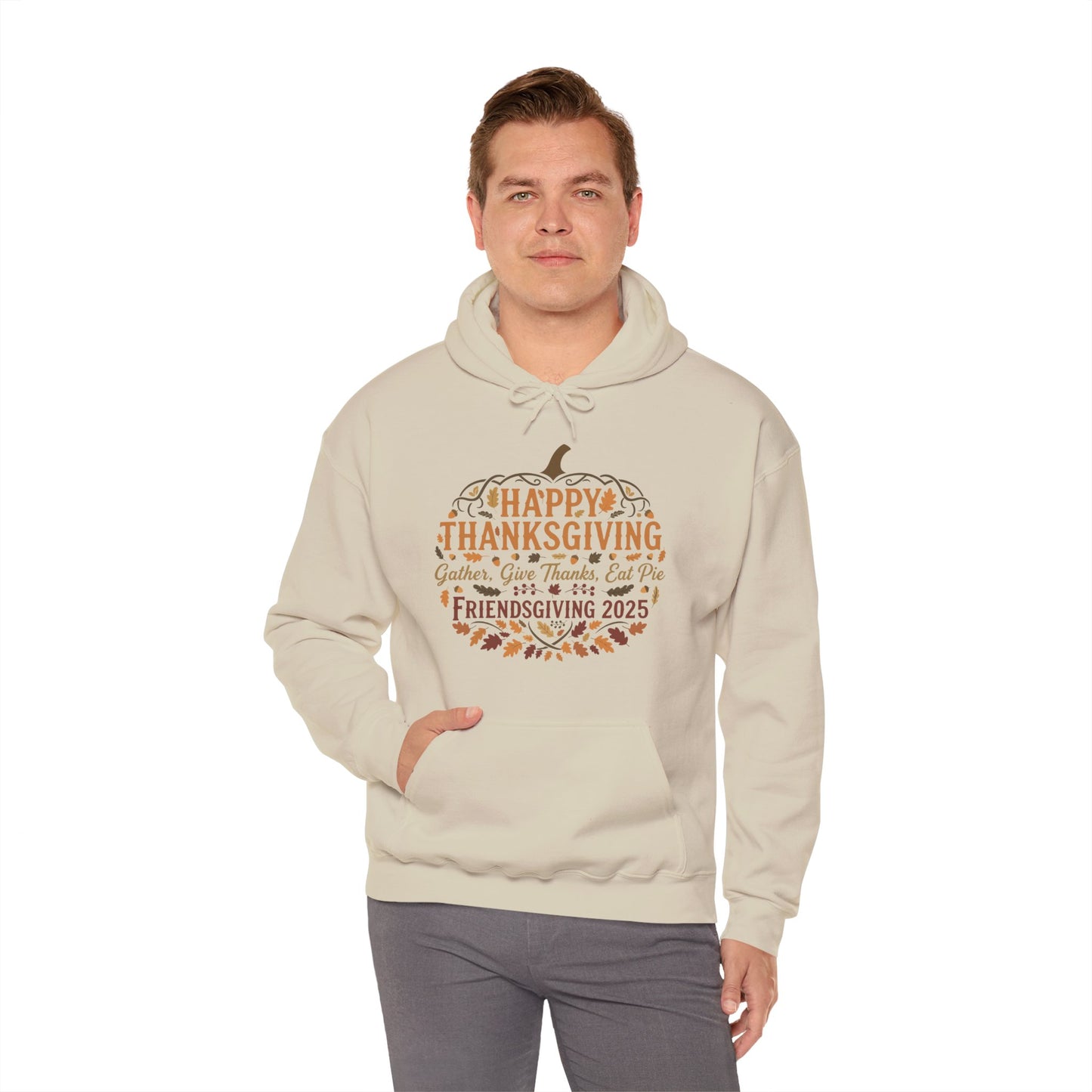 Happy Thanksgiving Friendsgiving 2025 Unisex Hoodie | Cozy Fall Sweatshirt, Autumn Gift, Family Gathering Apparel