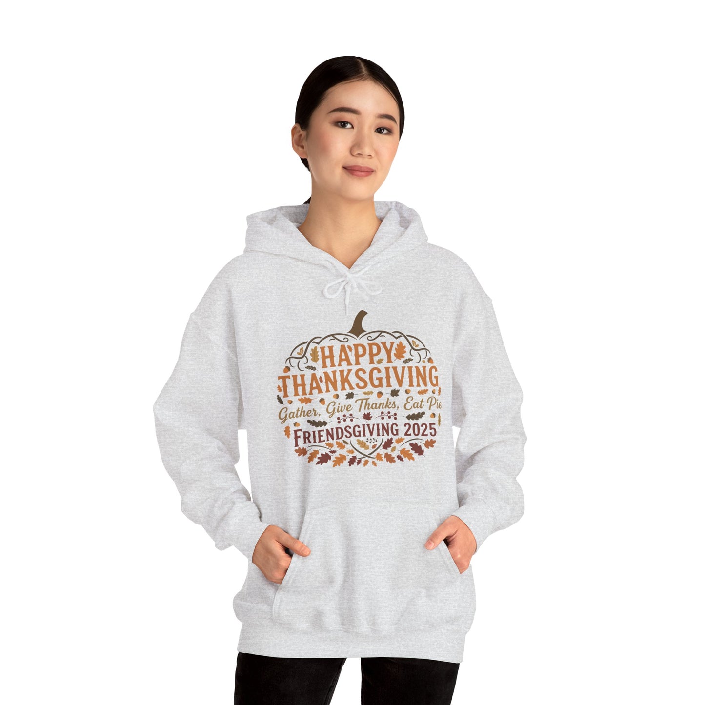 Happy Thanksgiving Friendsgiving 2025 Unisex Hoodie | Cozy Fall Sweatshirt, Autumn Gift, Family Gathering Apparel