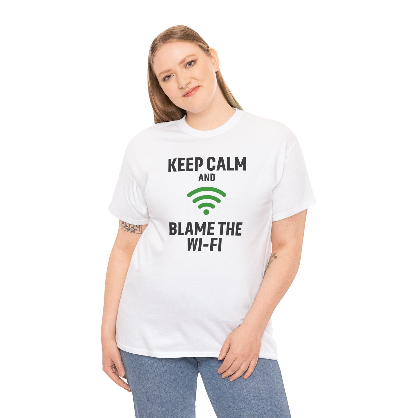 Keep Calm Blame the Wi-Fi Tee | Unisex Heavy Cotton Shirt for Tech Lovers, Funny Office Gift, Internet Humor Apparel, Casual Wear