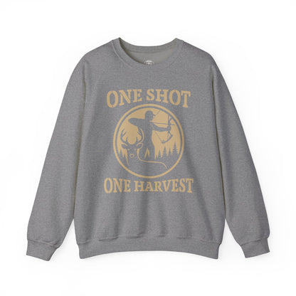 Rustic Hunter's Sweatshirt | One Shot One Harvest | Cozy Crewneck for Outdoor Lovers, Gift for Hunters, Fall Apparel, Nature Lover's Gift