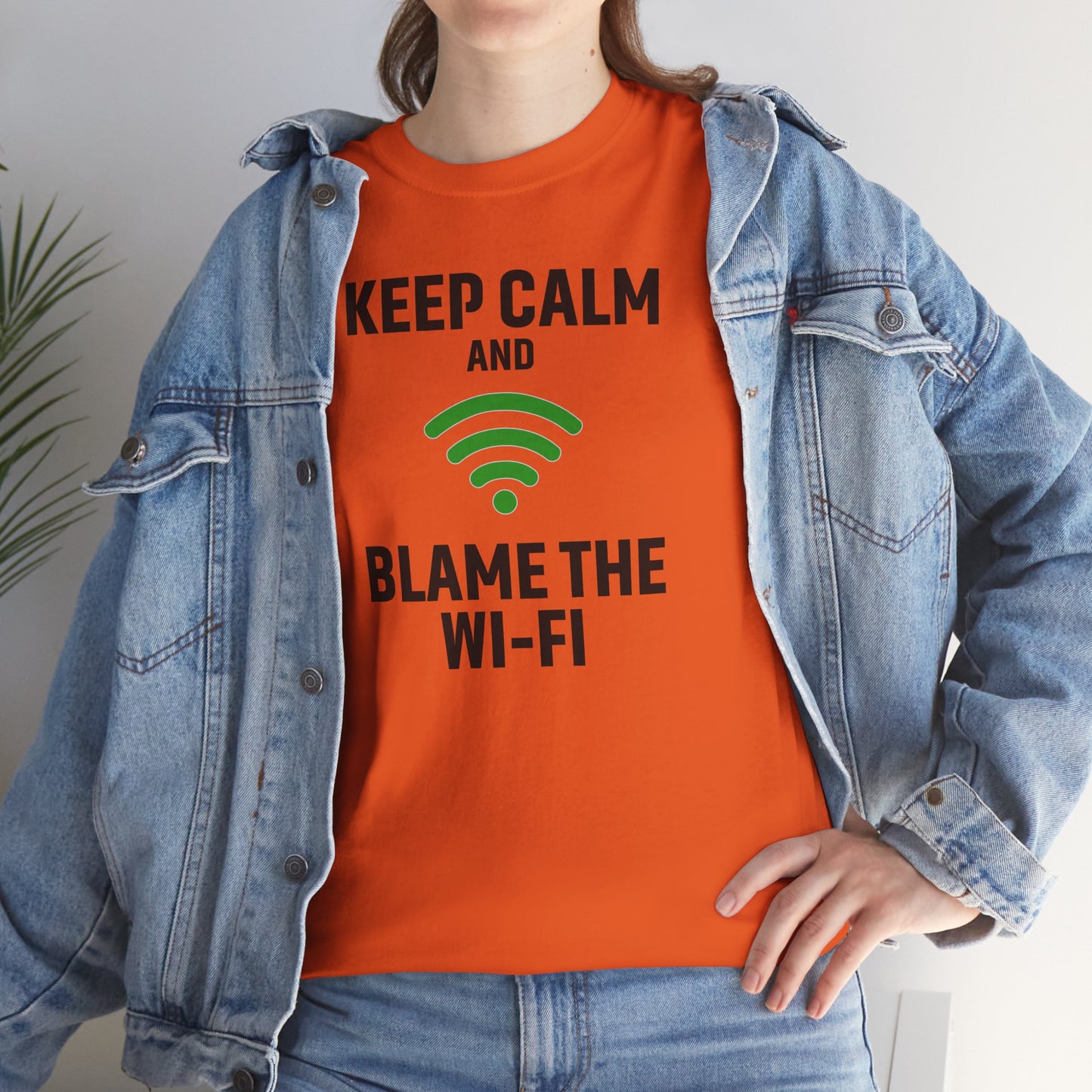 Keep Calm Blame the Wi-Fi Tee | Unisex Heavy Cotton Shirt for Tech Lovers, Funny Office Gift, Internet Humor Apparel, Casual Wear