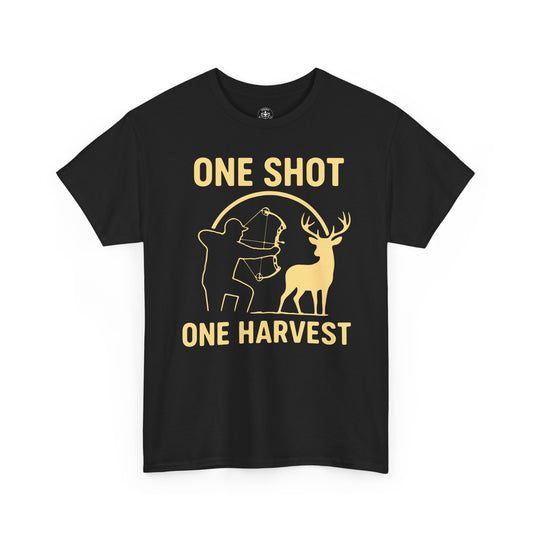 Hunting Enthusiast Tee, One Shot One Harvest T-Shirt, Gift for Hunters, Outdoor Adventure Wear, Casual Nature Lover Apparel