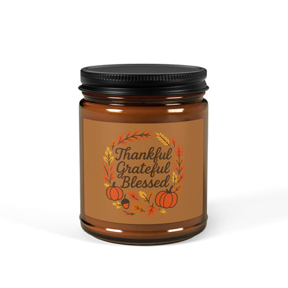 Thankful Grateful Blessed Scented Candle | Fall Soy Candle for Home Decor, Gifts, Pumpkin Spice, Thanksgiving, Autumn Aromatherapy