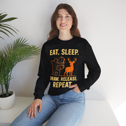 Eat Sleep Draw Release Repeat Unisex Sweatshirt | Perfect Gift for Hunters, Outdoor Enthusiasts, Archery Lovers, Casual Comfort