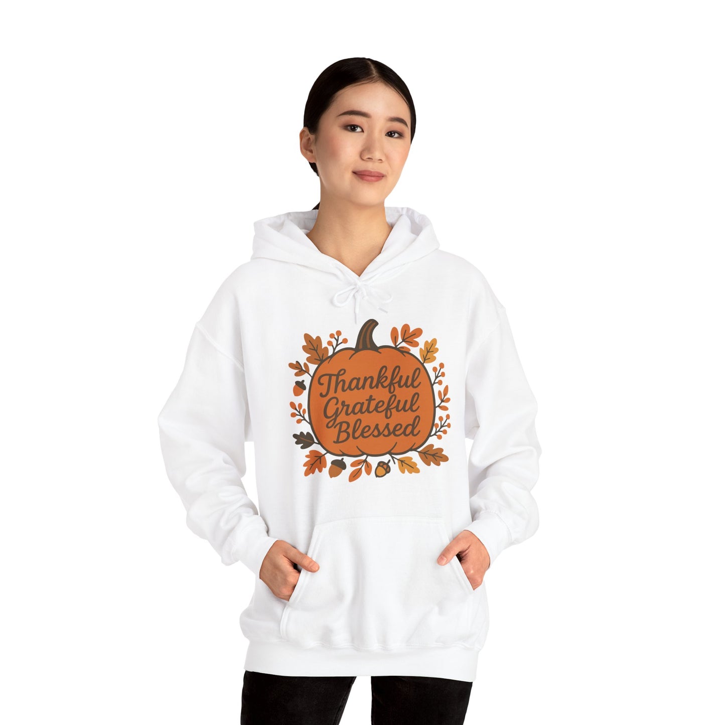 Thankful Grateful Blessed Unisex Hoodie | Cozy Fall Sweatshirt, Autumn Apparel, Thanksgiving Gift, Seasonal Comfort