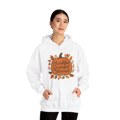 Thankful Grateful Blessed Unisex Hoodie | Cozy Fall Sweatshirt, Autumn Apparel, Thanksgiving Gift, Seasonal Comfort