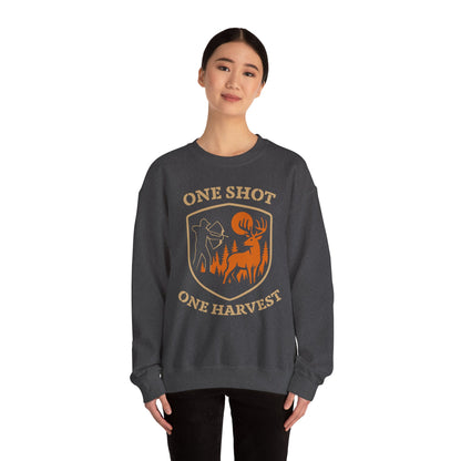 Outdoor Hunting Sweatshirt, Perfect for Hunters, One Shot One Harvest Gift, Cozy Fall Apparel, Classic Crewneck