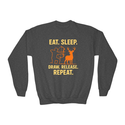 Eat Sleep Draw Release Repeat Youth Unisex Sweatshirt | Cute Hunter Sweatshirt, Gift for Nature Lovers, Outdoor Adventure Apparel