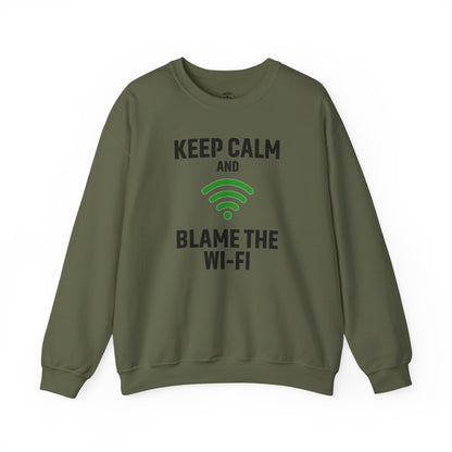 Keep Calm Blame the WiFi Funny  Sweatshirt, Geeky Crewneck, Internet Humor Apparel, Gift for Tech Lovers, Cozy Lounge Wear