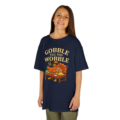 Gobble Till You Wobble Youth Unisex T-Shirt | Funny Thanksgiving Shirt, Family Gathering Apparel, Gifts for Kids