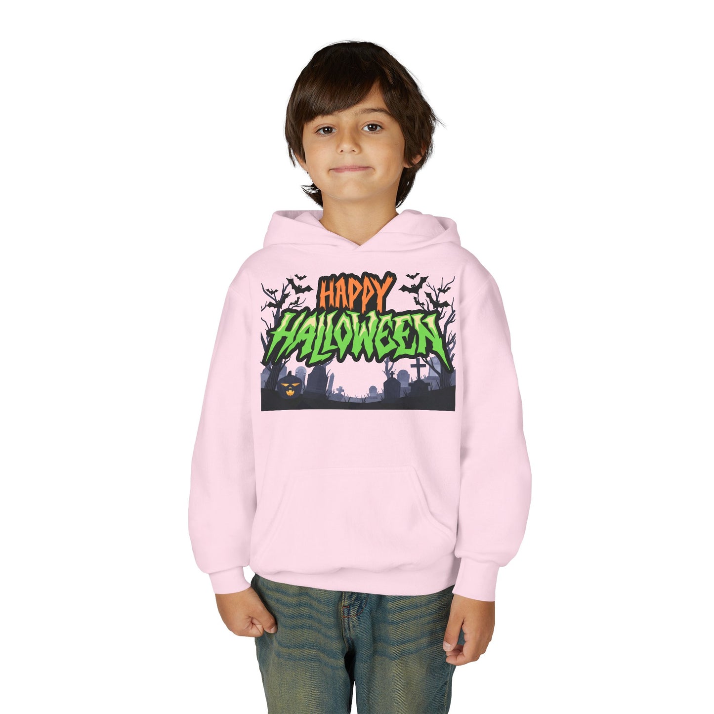 Halloween Youth Hoodie with 'Happy Halloween' Design, Cute Halloween [...]