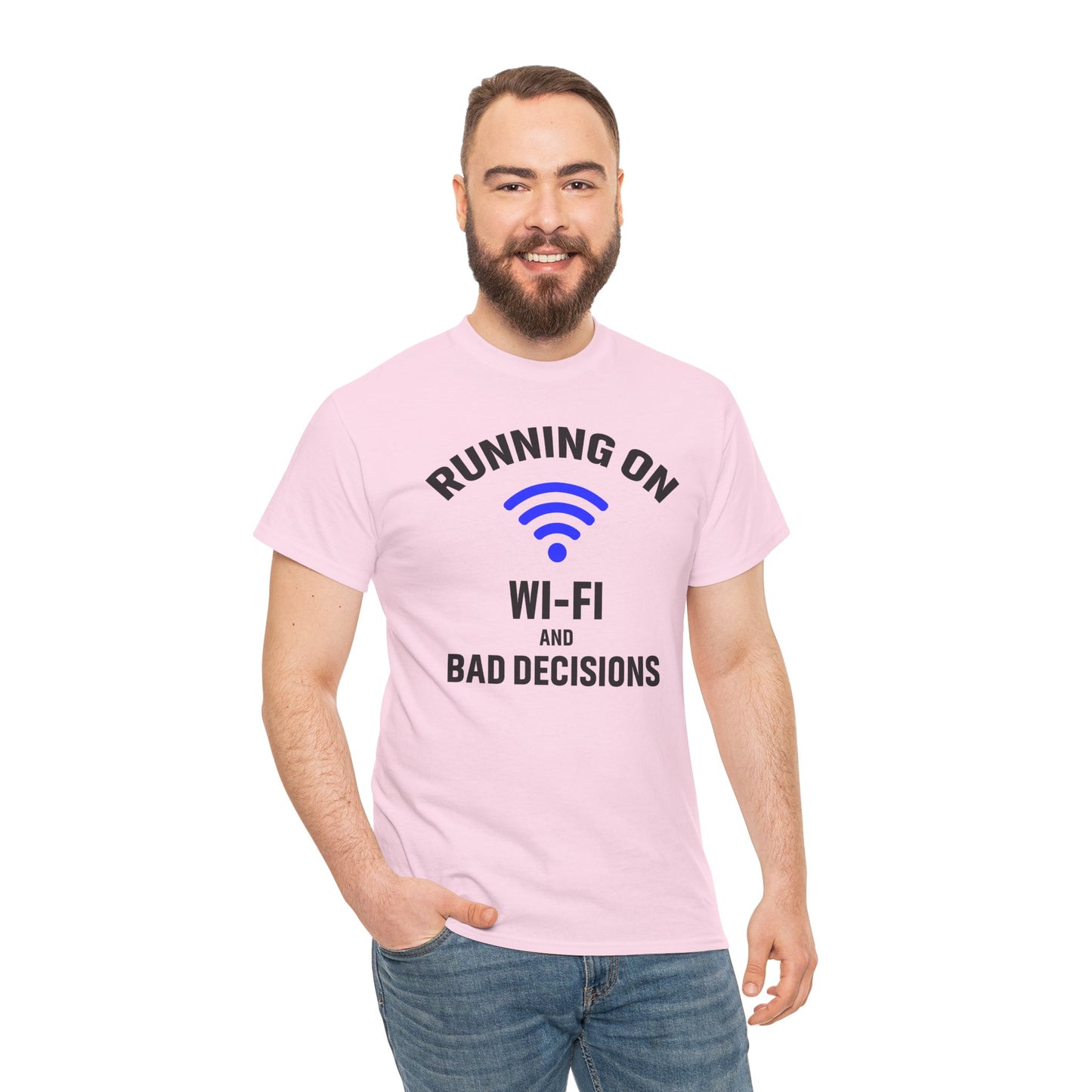 Running On Wi-Fi And Bad Decisions Unisex T-Shirt | Funny Tee for Tech Lovers, Gift for Internet Junkies, Office Gift