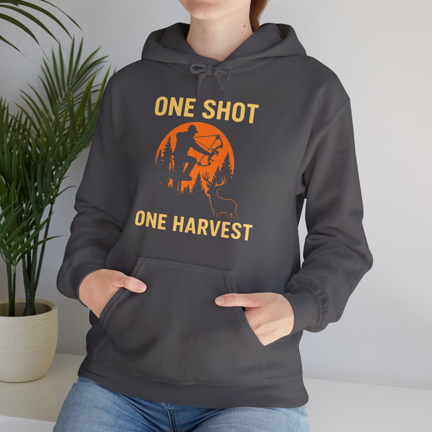 Hunting Theme Unisex Hoodie, One Shot One Harvest, Fall Apparel, Outdoor Gear, Gift for Hunters, Cozy Hoodie