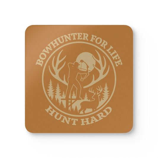 Bowhunter for Life Coaster Set | Rustic Cork Drink Coasters, Hunter Gift, Cabin Decor, Outdoor Enthusiast Accessories