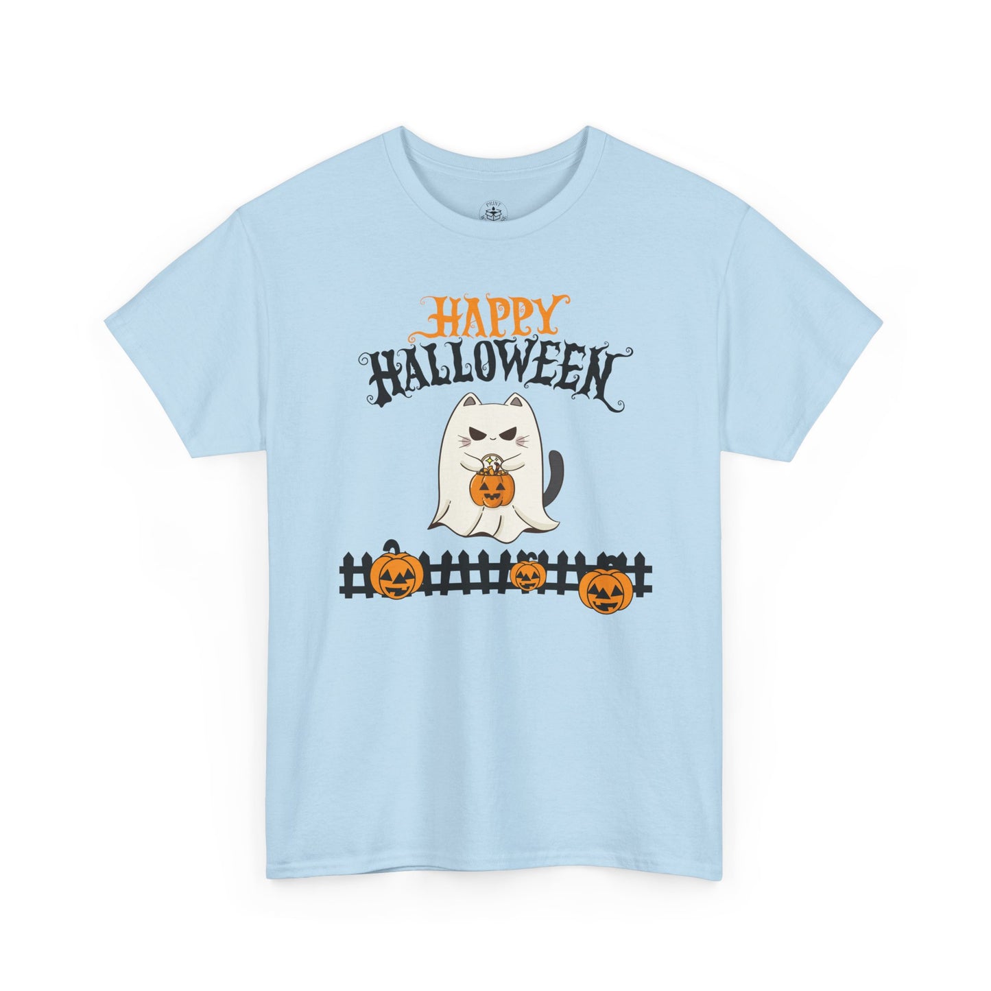 Halloween Cat Heavy Cotton Tee, Unisex, Spooky Fall Apparel, Cat Lover Shirt