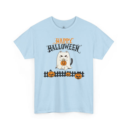 Halloween Cat Heavy Cotton Tee, Unisex, Spooky Fall Apparel, Cat Lover Shirt