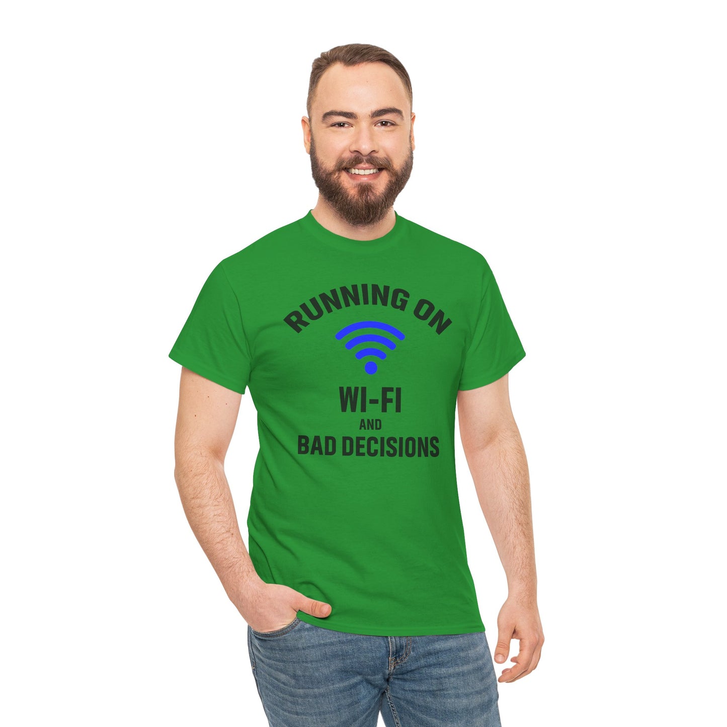 Running On Wi-Fi And Bad Decisions Unisex T-Shirt | Funny Tee for Tech Lovers, Gift for Internet Junkies, Office Gift