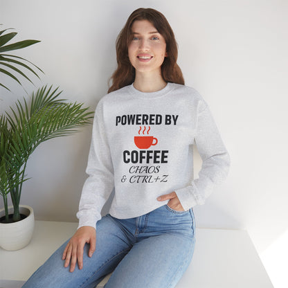 Powered By Coffee Chaos And CTRL+Z Unisex Sweatshirt | Cozy Gift for Coffee Lovers, Trendy Casual Wear, Perfect for Office Gift