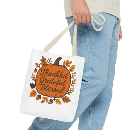 Thankful Grateful Blessed Tote Bag | Autumn Carryall, Fall Shopping Bag, Gift for Thanksgiving, Eco-Friendly Tote, Seasonal Accessory