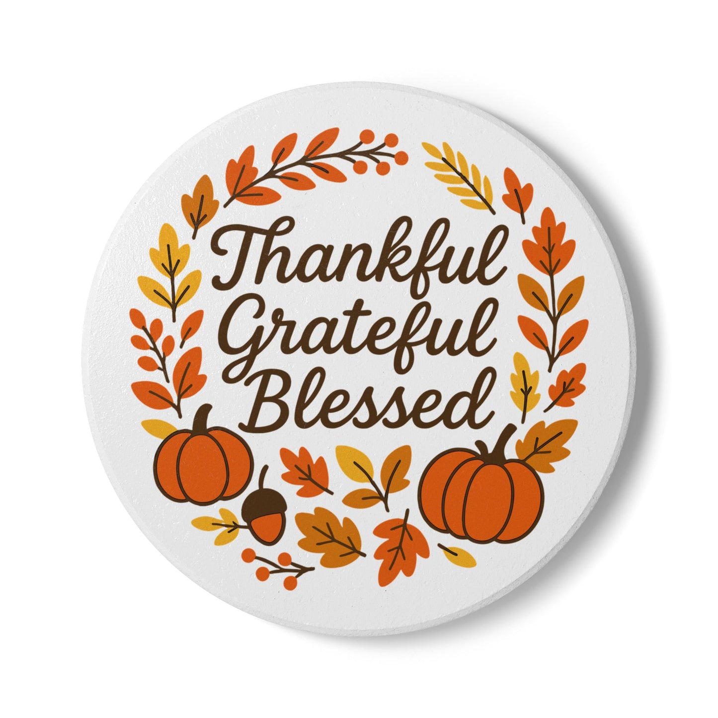 Thankful Grateful Blessed Ceramic Coaster - Fall Decor, Harvest Celebration, Autumn Gift, Thanksgiving Table, Home Decor