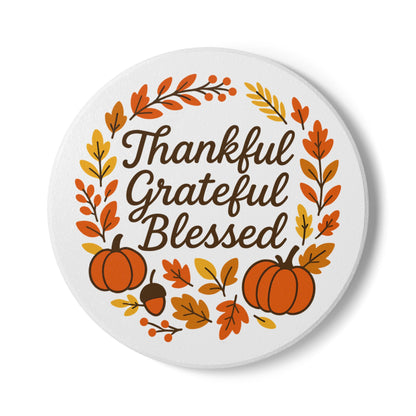 Thankful Grateful Blessed Ceramic Coaster - Fall Decor, Harvest Celebration, Autumn Gift, Thanksgiving Table, Home Decor