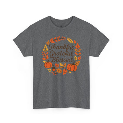 Thankful Grateful Blessed Tee, Fall T-Shirt, Thanksgiving Gift, Autumn Apparel, Unisex Graphic Tee
