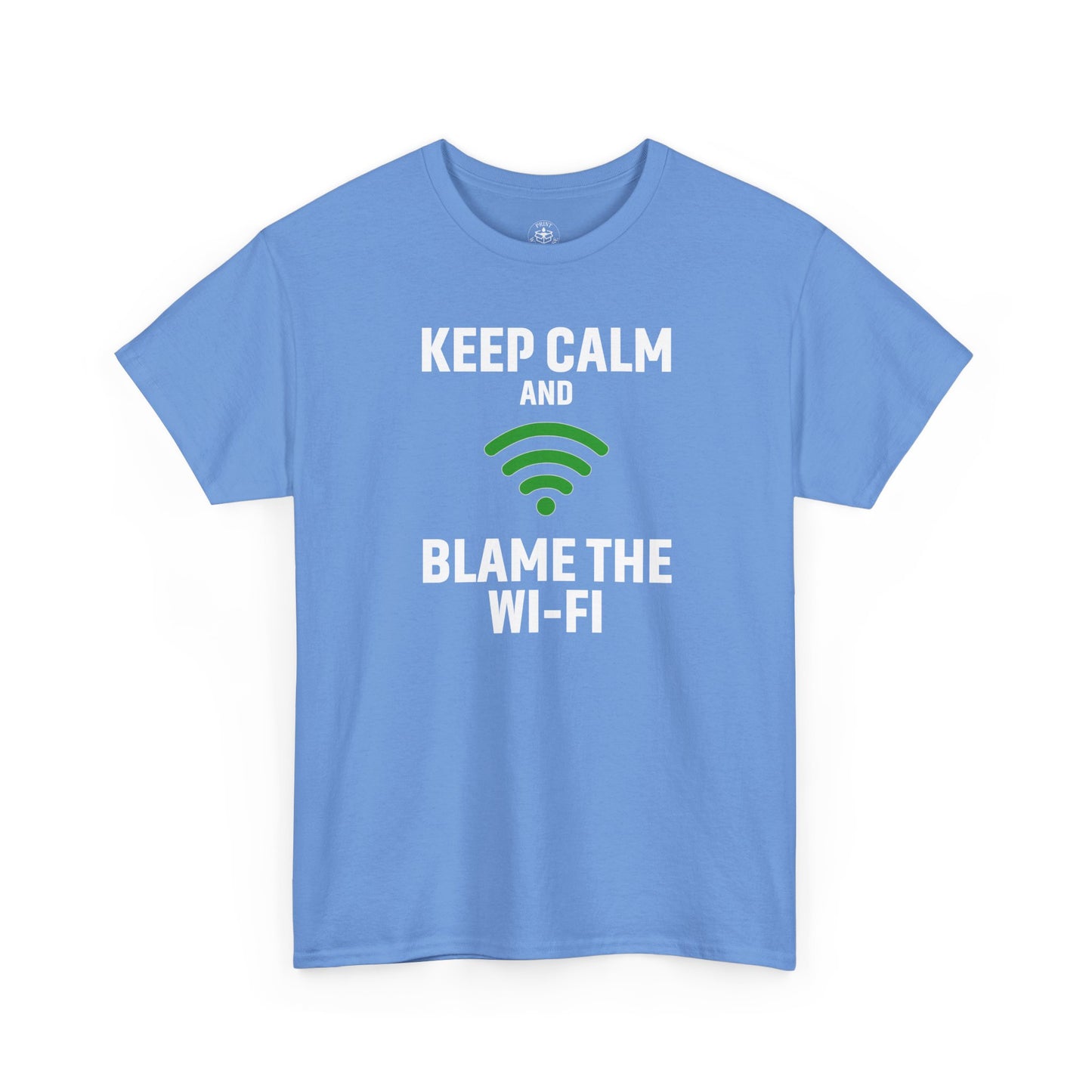 Keep Calm Blame the Wi-Fi Tee, Funny Unisex Heavy Cotton Tee, Perfect for Tech Lovers, Office Gifts, Internet Humor Shirt