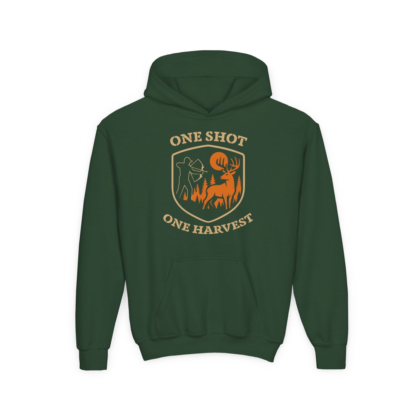Hunting-themed Youth Hoodie, One Shot One Harvest Sweatshirt, Outdoor Gift for Teens, Fall Fashion for Kids, Perfect for Thanksgiving