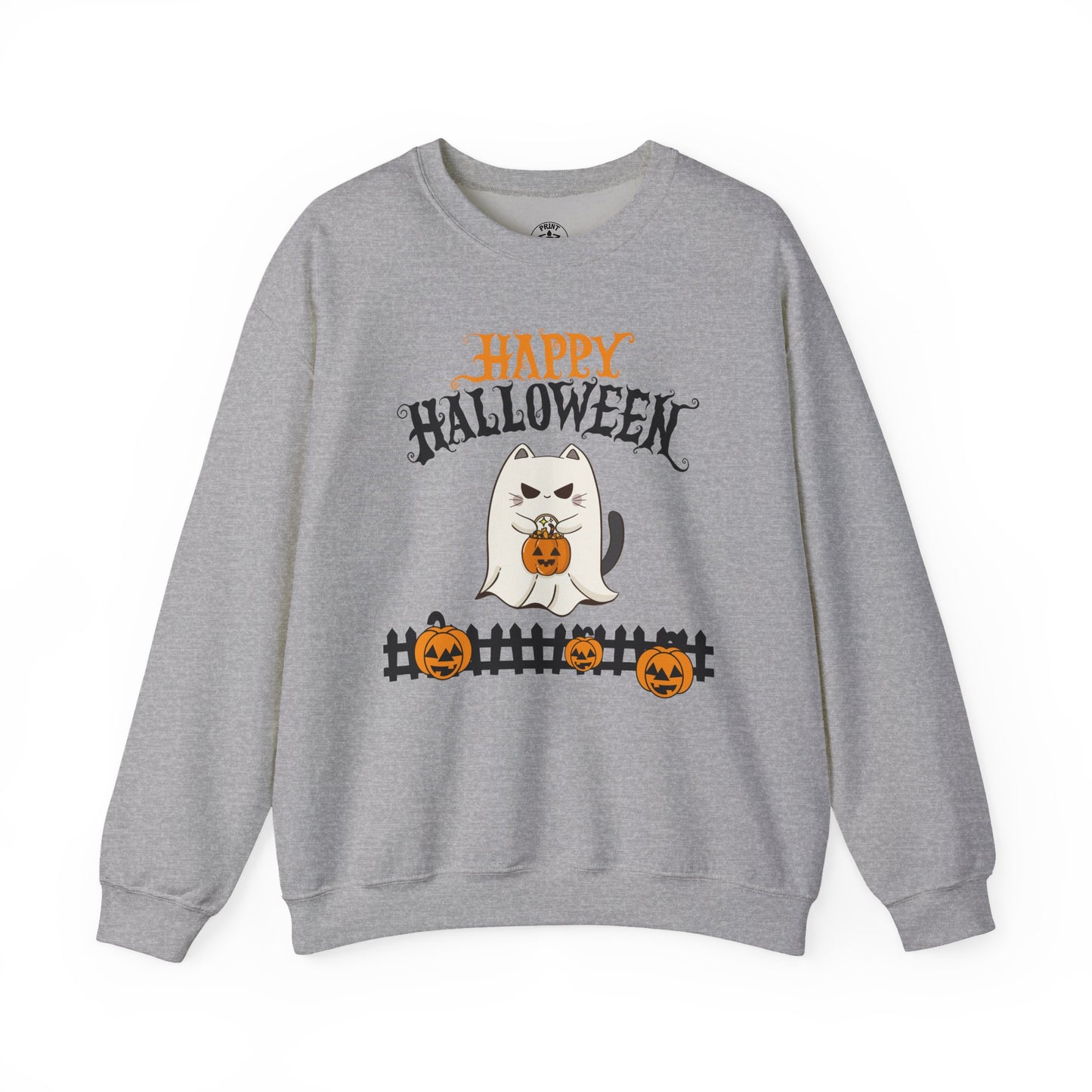 Halloween Cat Crewneck Sweatshirt, Cozy Fall Style, Unisex, Pumpkins, Cute Cat