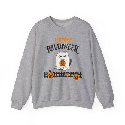 Halloween Cat Crewneck Sweatshirt, Cozy Fall Style, Unisex, Pumpkins, Cute Cat