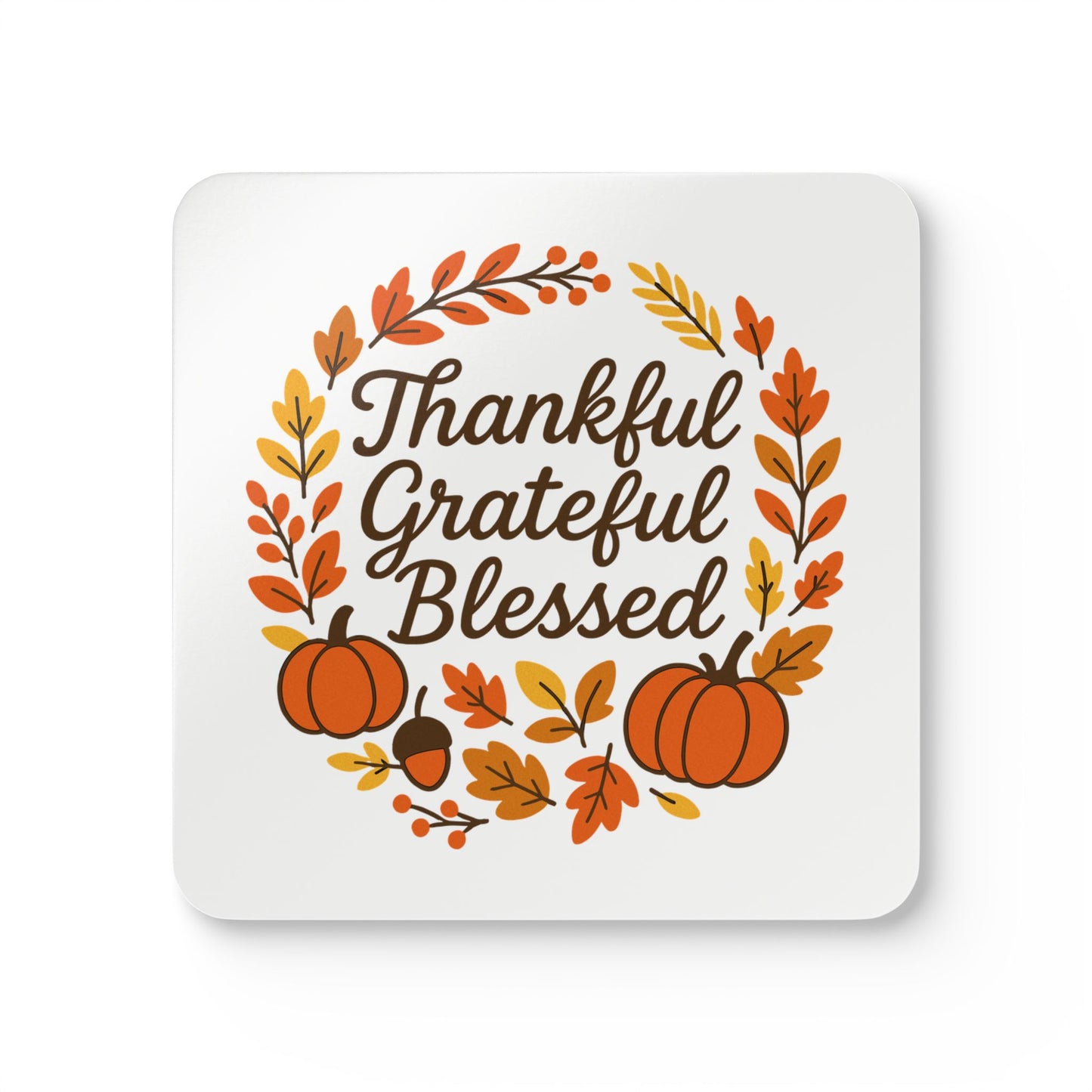 Thankful Grateful Blessed Cork Coaster Set | Autumn Decor, Fall Home Accents, Thanksgiving Gifts, Rustic Drink Coasters