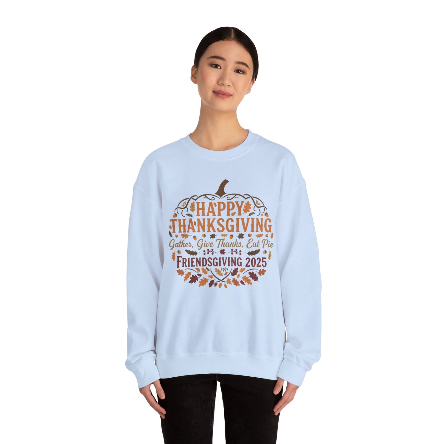 Happy Thanksgiving Friendsgiving 2025 Unisex Sweatshirt | Cozy Fall Apparel, Gift for Friends, Pumpkin Design, Autumn Fashion