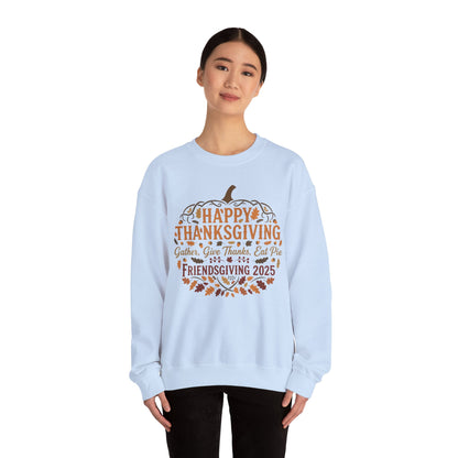 Happy Thanksgiving Friendsgiving 2025 Unisex Sweatshirt | Cozy Fall Apparel, Gift for Friends, Pumpkin Design, Autumn Fashion