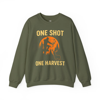 Hunting Crewneck Sweatshirt, One Shot One Harvest Sweatshirt, Gift for Hunters, Outdoor Apparel, Fall Outfit, Harvest Season Sweatshirt