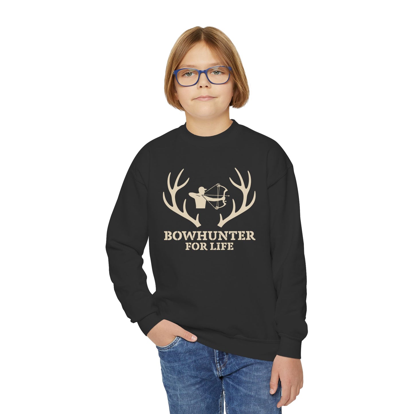 Bowhunter for Life Youth Crewneck Sweatshirt, Hunting Gift, Kids Sweatshirt, Outdoor Apparel, Archery Design, Youth Hoodie
