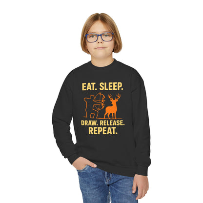 Eat Sleep Draw Release Repeat Youth Unisex Sweatshirt | Cute Hunter Sweatshirt, Gift for Nature Lovers, Outdoor Adventure Apparel