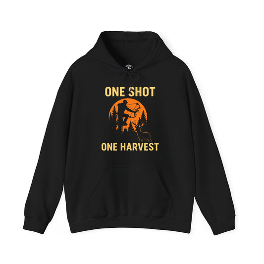 Hunting Theme Unisex Hoodie, One Shot One Harvest, Fall Apparel, Outdoor Gear, Gift for Hunters, Cozy Hoodie