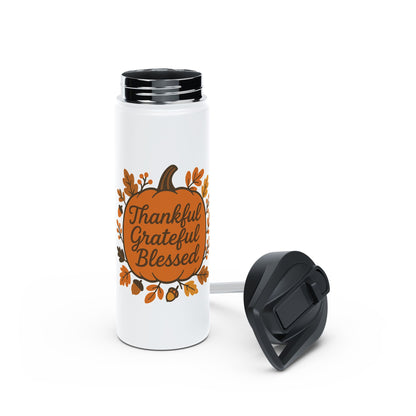 Thankful Grateful Blessed Stainless Steel Water Bottle | Fall Decor, Thanksgiving Gift, Eco-friendly Hydration, Inspirational Travel