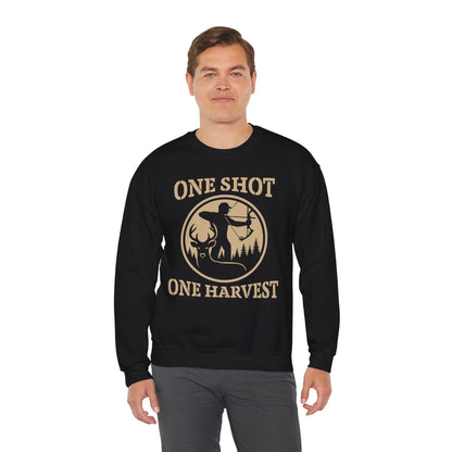 Rustic Hunter's Sweatshirt | One Shot One Harvest | Cozy Crewneck for Outdoor Lovers, Gift for Hunters, Fall Apparel, Nature Lover's Gift