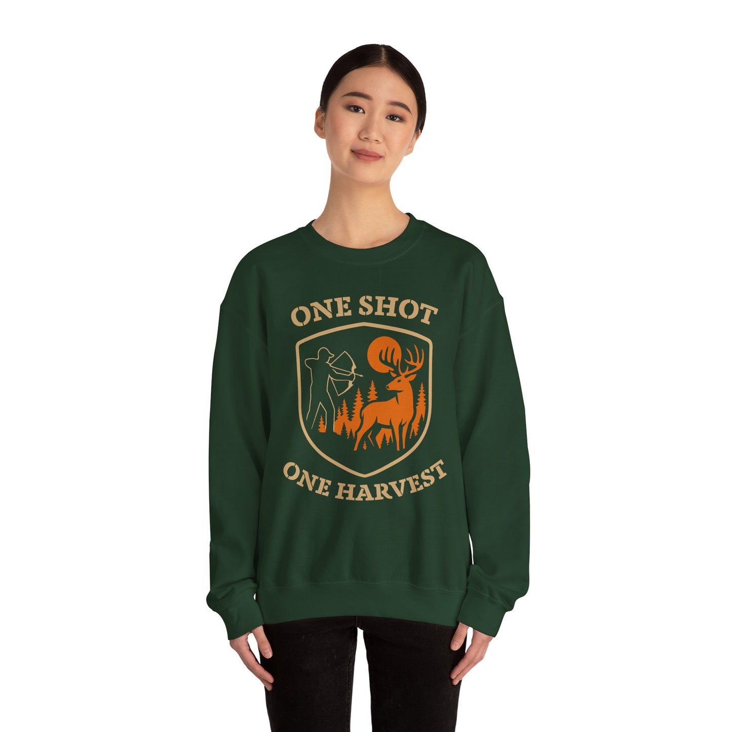 Outdoor Hunting Sweatshirt, Perfect for Hunters, One Shot One Harvest Gift, Cozy Fall Apparel, Classic Crewneck