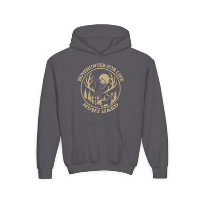 Bowhunter For Life Youth Unisex Hoodie | Perfect for Young Hunters, Outdoor Adventures, Gifts for Boys or Girls, Hunting Apparel