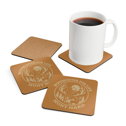 Bowhunter for Life Coaster Set | Rustic Cork Drink Coasters, Hunter Gift, Cabin Decor, Outdoor Enthusiast Accessories
