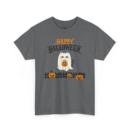 Halloween Cat Heavy Cotton Tee, Unisex, Spooky Fall Apparel, Cat Lover Shirt