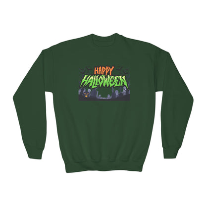 Happy Halloween Youth Crewneck Sweatshirt, Cute Halloween Gift, Spooky Sweatshirt, Fall Fashion, Kids Halloween Apparel