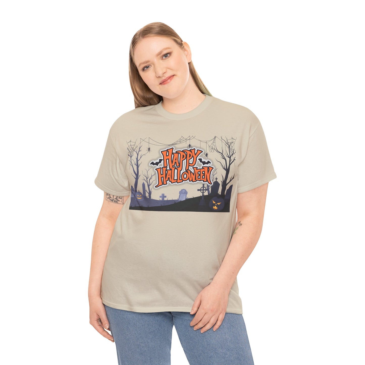 Happy Halloween Unisex Heavy Cotton Tee, Spooky T-Shirt, Halloween Apparel, Gifts for Halloween Lovers, Trick or Treat Shirt